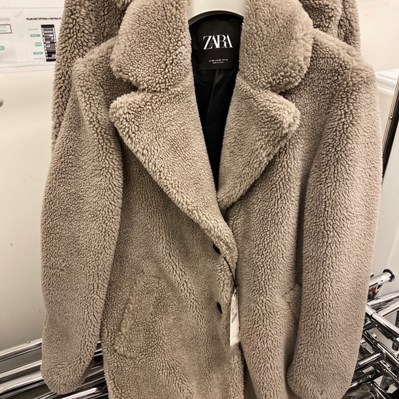 Grey teddy coat zara Clearance